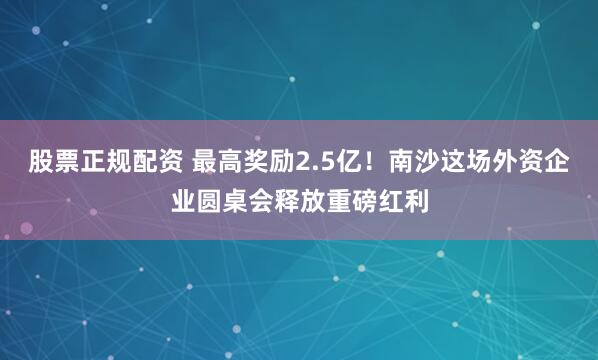 股票正规配资 最高奖励2.5亿！南沙这场外资企业圆桌会释放重磅红利